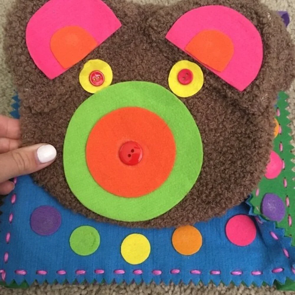 Handmade Brown Bear Kids Felt Backpack Multicolored Blue, Purple